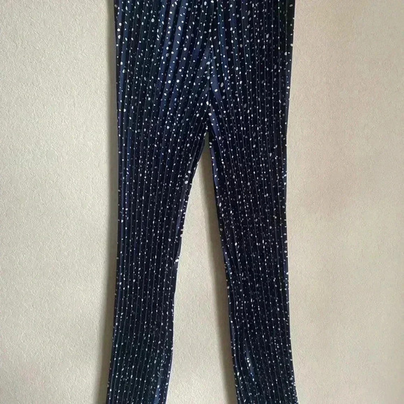 NEW! TOIT VOLANT FULLY PLEATED NAVY POLKA DOT PULLON WIDE LEG BOHO PANTS M/L - Picture 3 of 9